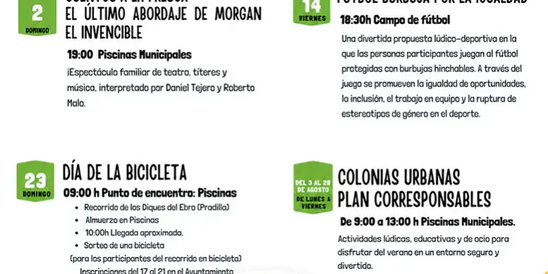 Actividades programadas para el mes de agosto